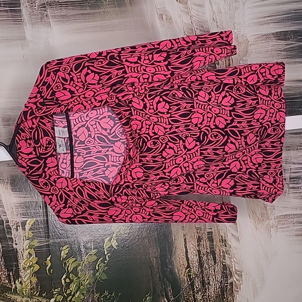 Worthington Stretch Womens Medium hot pink & black business casual dressy blouse
